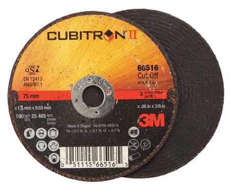 3M CUBITRON CutOff Wheel, 3"x.060"x3/8", 25465rpm UU006083255