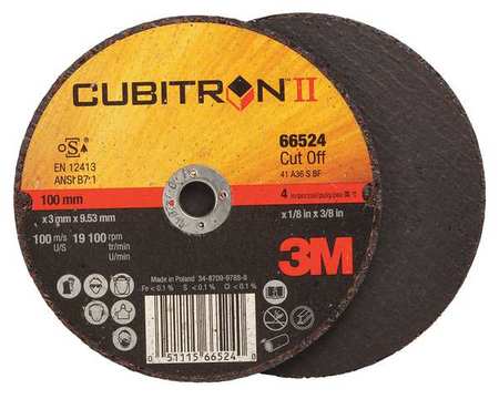 3M CUBITRON CutOff Wheel, 4"x.125"x3/8", 19100rpm 66524