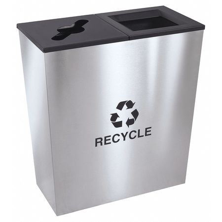 TOUGH GUY 36 gal Rectangular Recycling Bin, Open Top, Silver, Steel, 2 Openings 22N276