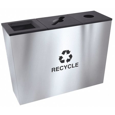 TOUGH GUY 54 gal Rectangular Recycling Bin, Open Top, Silver, Steel, 3 Openings 22N278