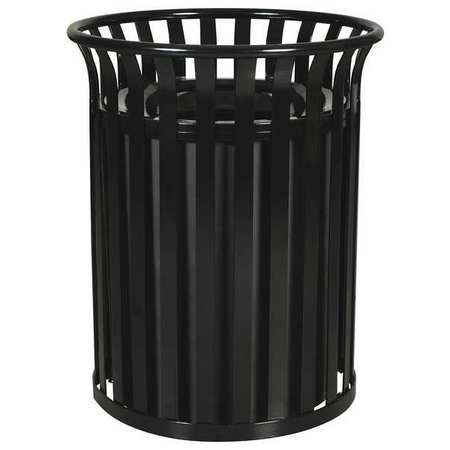 Zoro Select 35 gal Round Trash Can, Black, 26 in Dia, None, Steel 22N327