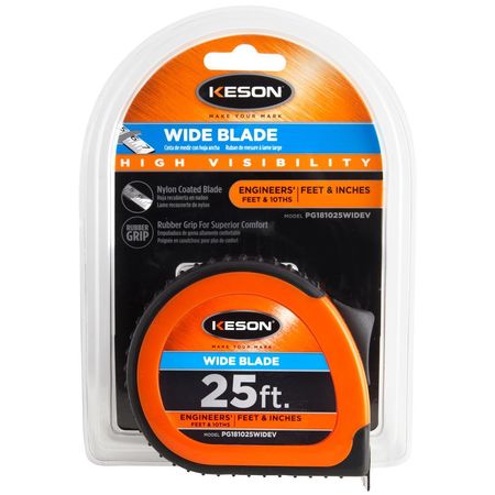 Keson 25 ft Engineer's Tape Measure, 1 3/16 in Blade PG181025WIDEV