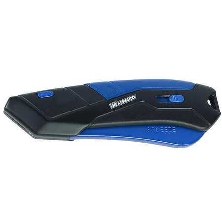 WESTWARD Safety Knife, Self-Retracting, Multipurpose, Straight Steel Blade, Plastic Handle, Blue/Black 22XP79