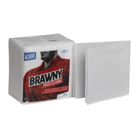 Brawny A300 Disposable Cleaning Towel, 1/4-Fold, White 28611