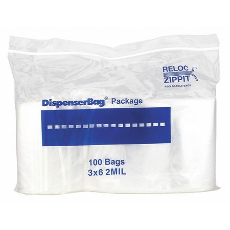 RELOC ZIPPIT Reclosable Poly Bag 2-MIL, 3"x 6", Clear R36