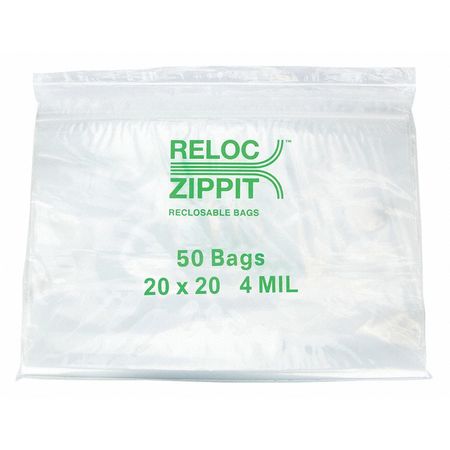RELOC ZIPPIT Reclosable Poly Bag 4-MIL, 20"x 20", Clear 4R2020
