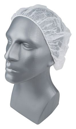 CONDOR Bouffant Cap, Polypropylene, White, 21 in Dia., Size Medium, 1000 Per Case 23KX11