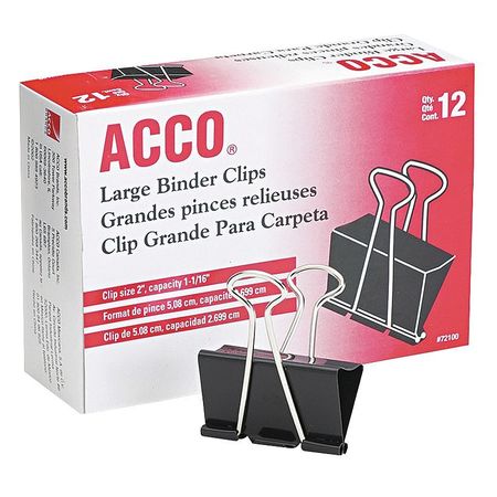 ACCO Binder Clip Black/Silver, PK12 ACC72100