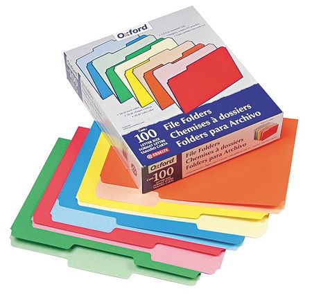 Zoro Select File Folders 8-1/2" x 11", 1/3-Cut Tab, Assorted Colors, Pk100 PFX15213ASST