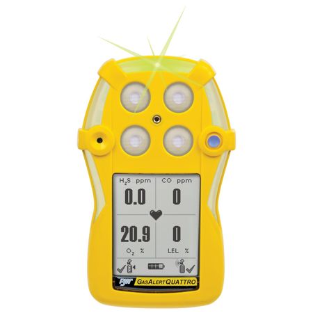 Bw Technologies Multi-Gas Detector, 4 Gas, North America, CO, H2S, LEL, O2, Yellow QT-XWHM-A-Y-NA