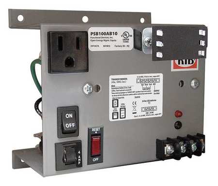 FUNCTIONAL DEVICES-RIB Class 2 Transformer, 100 VA, Not Rated, Not Rated, 24V AC, 120V AC PSB100AB10