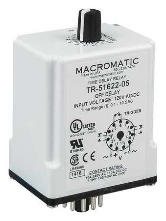 MACROMATIC Time Delay Relay, 24VAC/DC, 10A, DPDT TR-51628-05