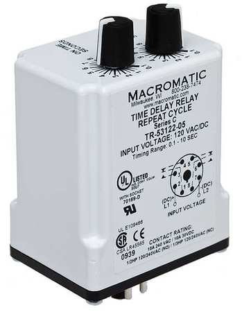MACROMATIC Time Delay Relay, 120VAC/DC, 10A, DPDT TR-55122-10