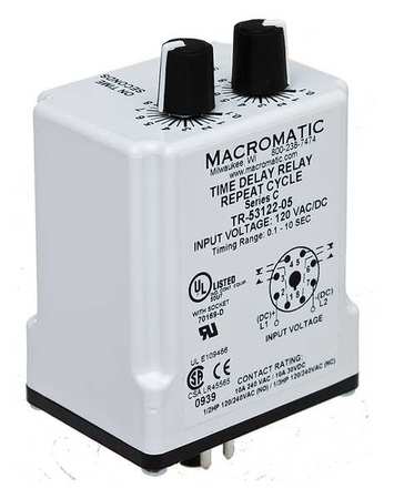 MACROMATIC Time Delay Relay, 24VAC/DC, 10A, DPDT, 2VA TR-55128-10