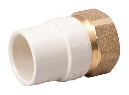Zoro Select CPVC CPVC to Brass Adapter, 1/2" Pipe Size, Socket CTS x FNPT Brass 164-313NL