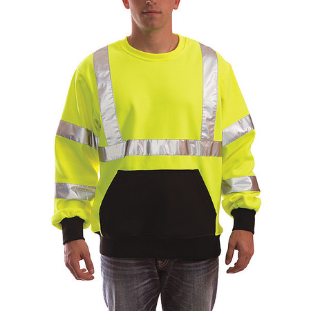 TINGLEY Job Sight Hi-Vis Crew Sweatshirt, Cl. 3, Lime, XL S78022