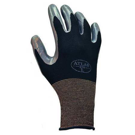 SHOWA Nitrile Coated Gloves, Palm Coverage, Black/Gray, L, PR 370BL-08