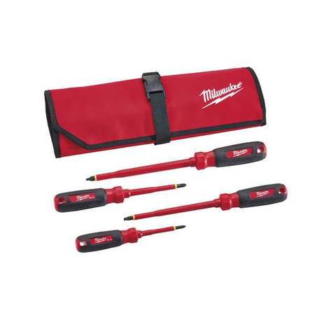 Milwaukee Tool 4 PC 1000V Insulated Screwdriver Set w/ Roll Pouch 48-22-2204