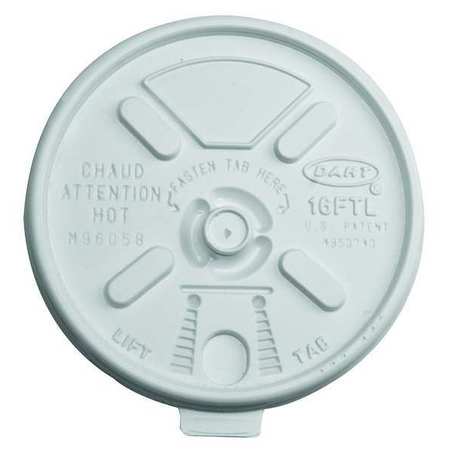 Dart Lid for 12 to 24 oz. Hot Cup, Flat, Lock Back Tear Tab, White, Pk1000 16FTL