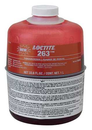Loctite Primerless Threadlocker, LOCTITE 263, Red, High Strength, Liquid, 1L Bottle 1330334