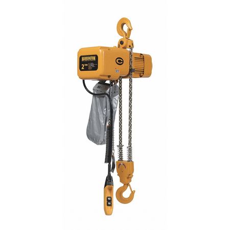 HARRINGTON Electric Chain Hoist, 4,000 lb, 20 ft, Hook Mounted - No Trolley, 230/460V, Yellow NER020C-20