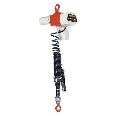 Harrington Electric Chain Hoist, 400 lb, 6 ft, Hook Mounted - No Trolley, 120v, White and Orange ED400DA-6