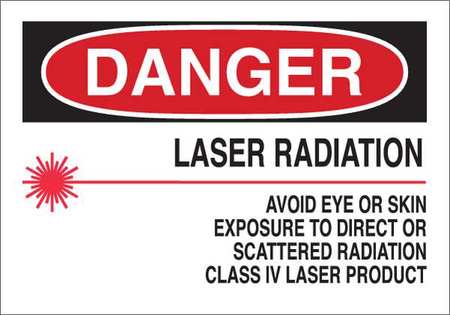 BRADY Danger Laser Sign, 10 in H, 14 in W, Aluminum, Rectangle, 42838 42838