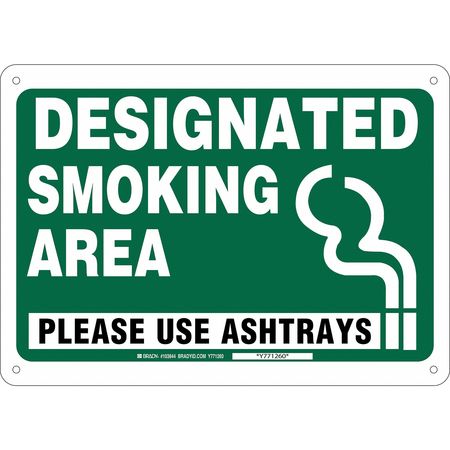 BRADY Smoking Area Sign, 14 in H, 10" W, Plastic, Rectangle, English, 103844 103844