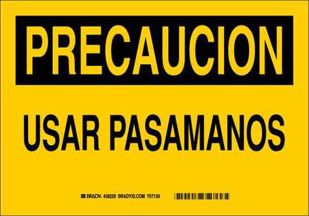 BRADY Caution Sign, Usar Pasamanos, 7X10, Spanish, Height: 7" 37651