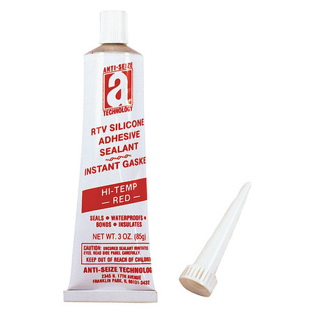 ANTI-SEIZE TECHNOLOGY Waterproof RTV Silicone Sealant, 3 oz, Red, Temp Range -85 to 450 Degrees F 27035