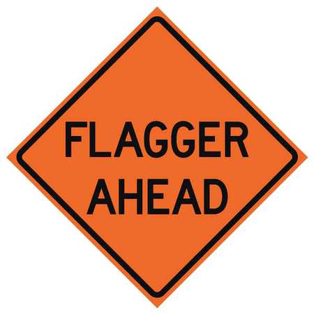 EASTERN METAL SIGNS AND SAFETY Flagger Ahead Traffic Sign, 36 in H, 36 in W, Vinyl, Diamond, English, 669-C/36-MFO-FA 669-C/36-MFO-FA