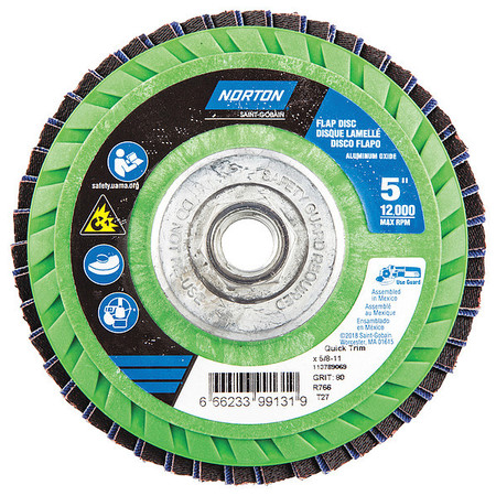 NORTON ABRASIVES Flap Disc, 5 In x 80 Grit, 5/8-11 66623399131