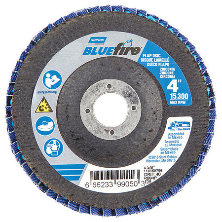 Norton Abrasives Flap Disc, 4 In x 40 Grit, 5/8 66623399050