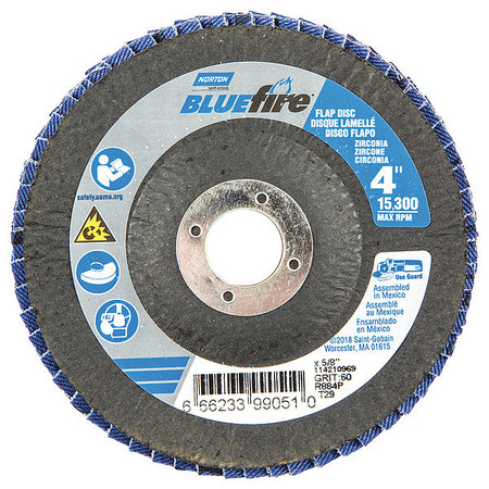 Norton Abrasives Flap Disc, 4 In x 60 Grit, 5/8 66623399051