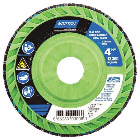 Norton Abrasives Flap Disc, 4 1/2 In x 80 Grit, 7/8 66623399006