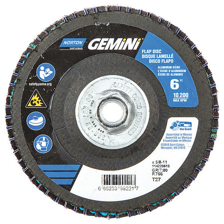 Norton Abrasives Flap Disc, 6 In x 80 Grit, 5/8-11 66623399221