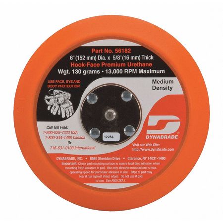 DYNABRADE Non-Vacuum, Disc Pad, Hook Face, 6" 56182