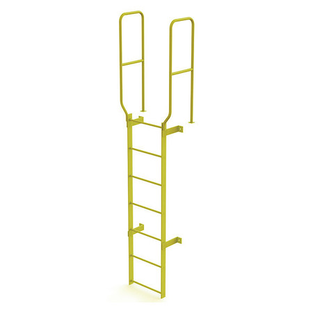 TRI-ARC 9 ft. 6" Ladder, Walk-Thru Fixed, Steel, 7-Rung, Steel, 7 Steps, Safety Yellow Finish WLFS0207-Y