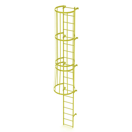 TRI-ARC 18 ft. Ladder, Standard Fixed Cage, Steel, 19-Rung, Steel, 19 Steps, Safety Yellow Finish WLFC1119-Y