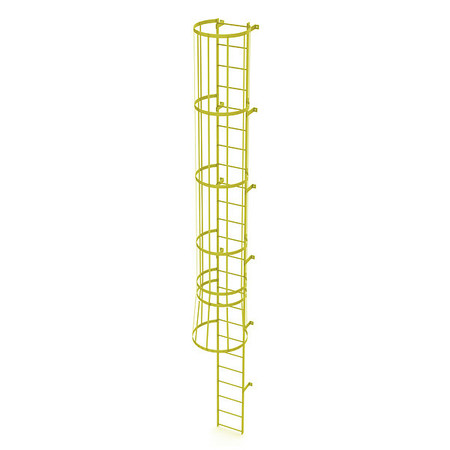 TRI-ARC 23 ft. Ladder, Standard Fixed Cage, Steel, 24-Rung, Steel, 24 Steps, Safety Yellow Finish WLFC1124-Y