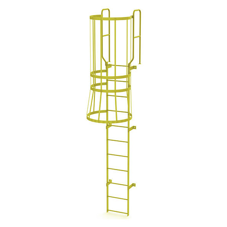 Tri-Arc 13 ft. 6" Ladder, Steel, WalkThru Fixed Cage, 11-Rung, Steel, 11 Steps, Safety Yellow Finish WLFC1211-Y