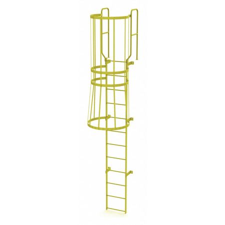 TRI-ARC 14 ft. 6" Ladder, Steel, WalkThru Fixed Cage, 12-Rung, Steel, 12 Steps, Safety Yellow Finish WLFC1212-Y