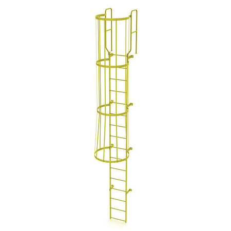 TRI-ARC 18 ft. 6" Ladder, Steel, WalkThru Fixed Cage, 16-Rung, Steel, 16 Steps, Safety Yellow Finish WLFC1216-Y