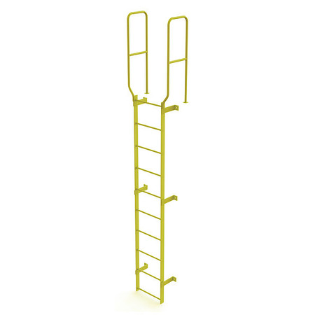Tri-Arc 12 ft. 6" Ladder, Walk-Thru Fixed, Steel, 10-Rung, Steel, 10 Steps, Top Exit, Safety Yellow Finish WLFS0210-Y