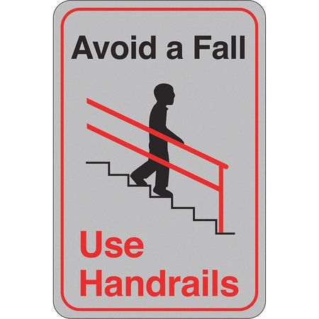 PARTNERS BRAND "Avoid a Fall..." Facility Sign, 9" x 6", Gray/Red/Black, 1/Each SN404