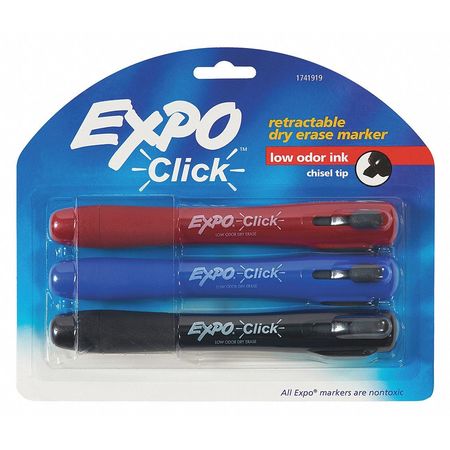 EXPO Expo® Retractable Dry Erase Markers, Assorted Colors, 3/Case BDERETMARK