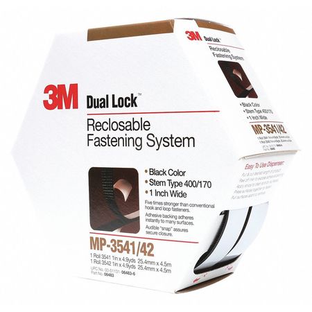 3M Reclosable Fastener, Rubber Adhesive, 15 ft, 1 in Wd, Black, 5 PK DK3M140