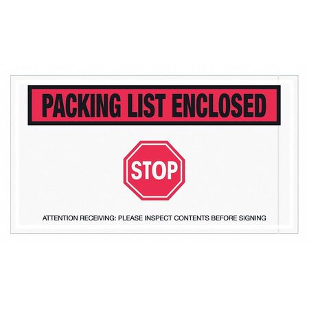 TAPE LOGIC Tape Logic® "Packing List Enclosed - Stop" Envelopes, 5 1/2" x 10", Red, 1000/Case PL492