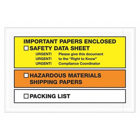 TAPE LOGIC Tape Logic® SDS Envelopes, "Important Papers Enclosed", 6 1/2" x 10", Yellow/Orange, 1000/Case PL497