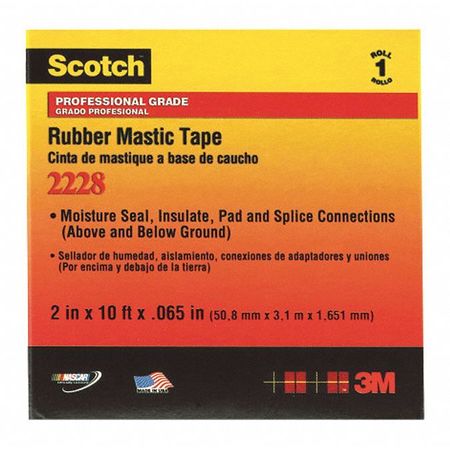 Scotch Rubber Mastic Tape, 65 Mil, 2"x10', Black, PK10 T9672228